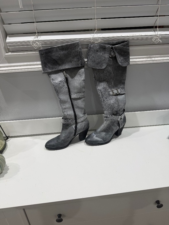 Enzo Angiolini Shoes - Enzo Angiolino Gray Leather Knee High Buckle Boots Size 8